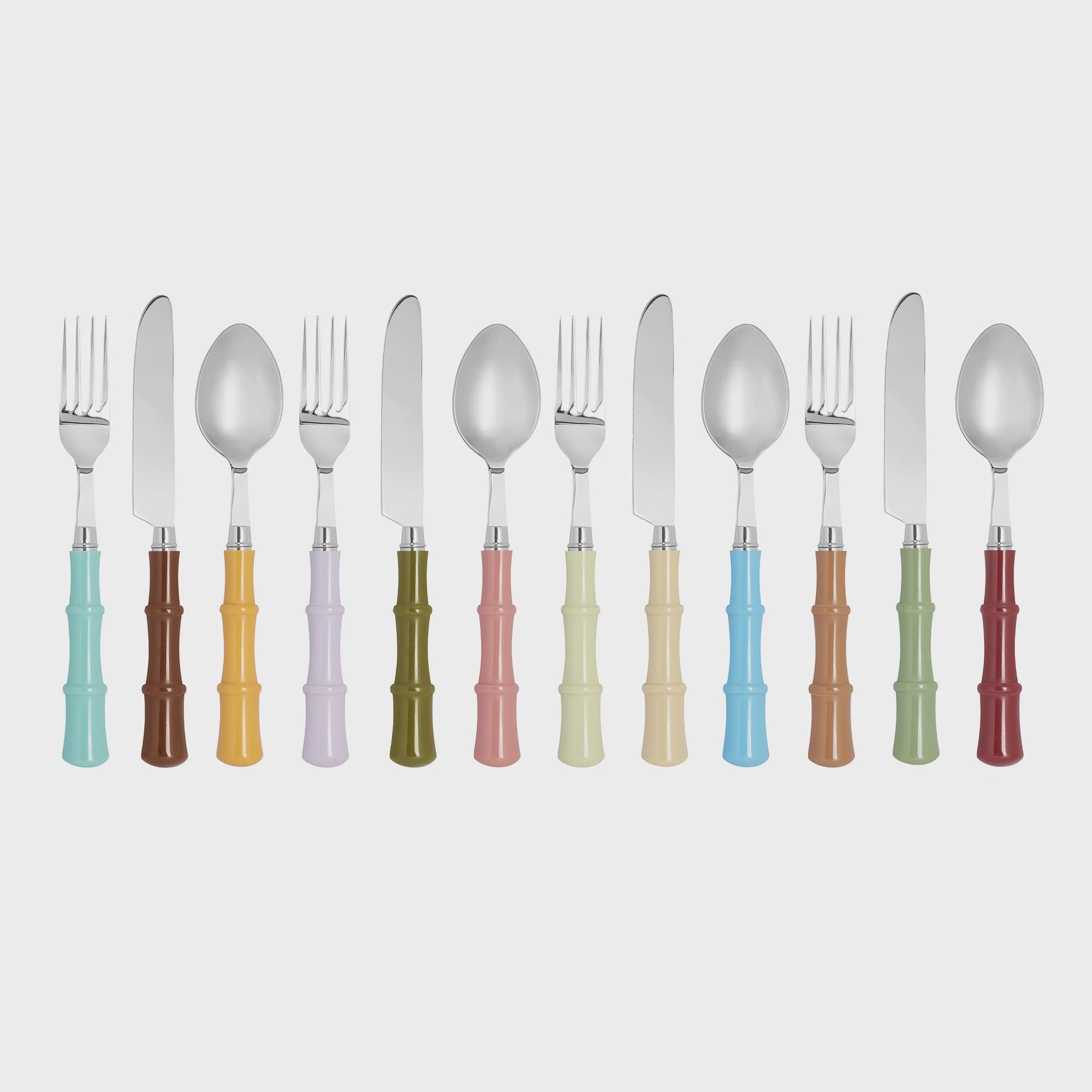 Colourful Bamboo Style 12 piece Cutlery Set