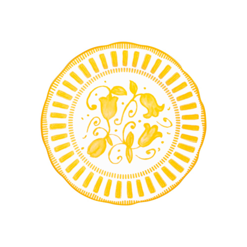 French Porcelain Scalloped Floral Lunch Plate / Yellow