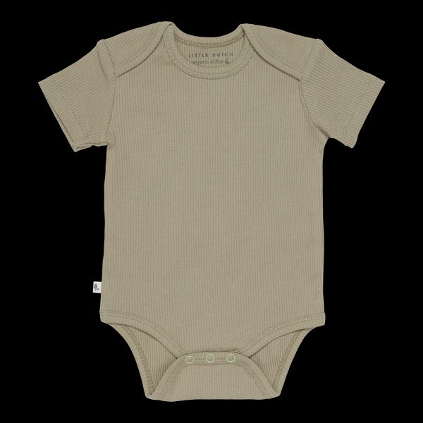 Bodysuit Short Sleeves Rib in Olive Green