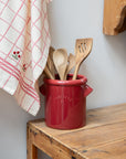 Rustic Utensil Pot with Handles / Burgundy