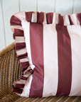 Outdoor Striped Ruffle Cushion Cover / Burgundy & Pink / 45 x 45 cm