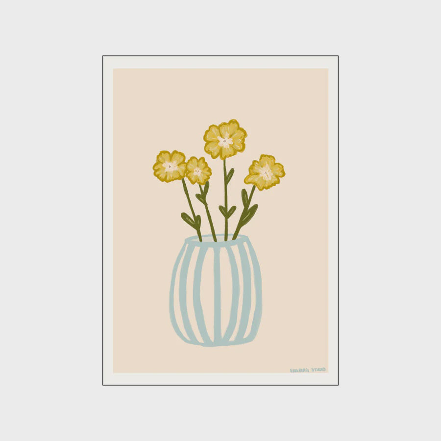 Yellow Flowers in a Blue Vase by Engberg Studio - A5