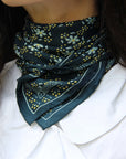 Natasha Hand Printed Mini Silk Scarf / Navy