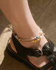 Crystal and Freshwater Pearl Ankle Chain / Silver or Gold