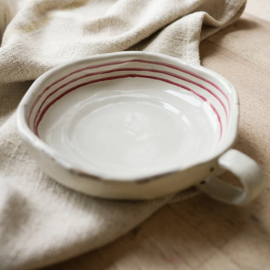 Handpainted Breton Stripe Dish / Brick Red