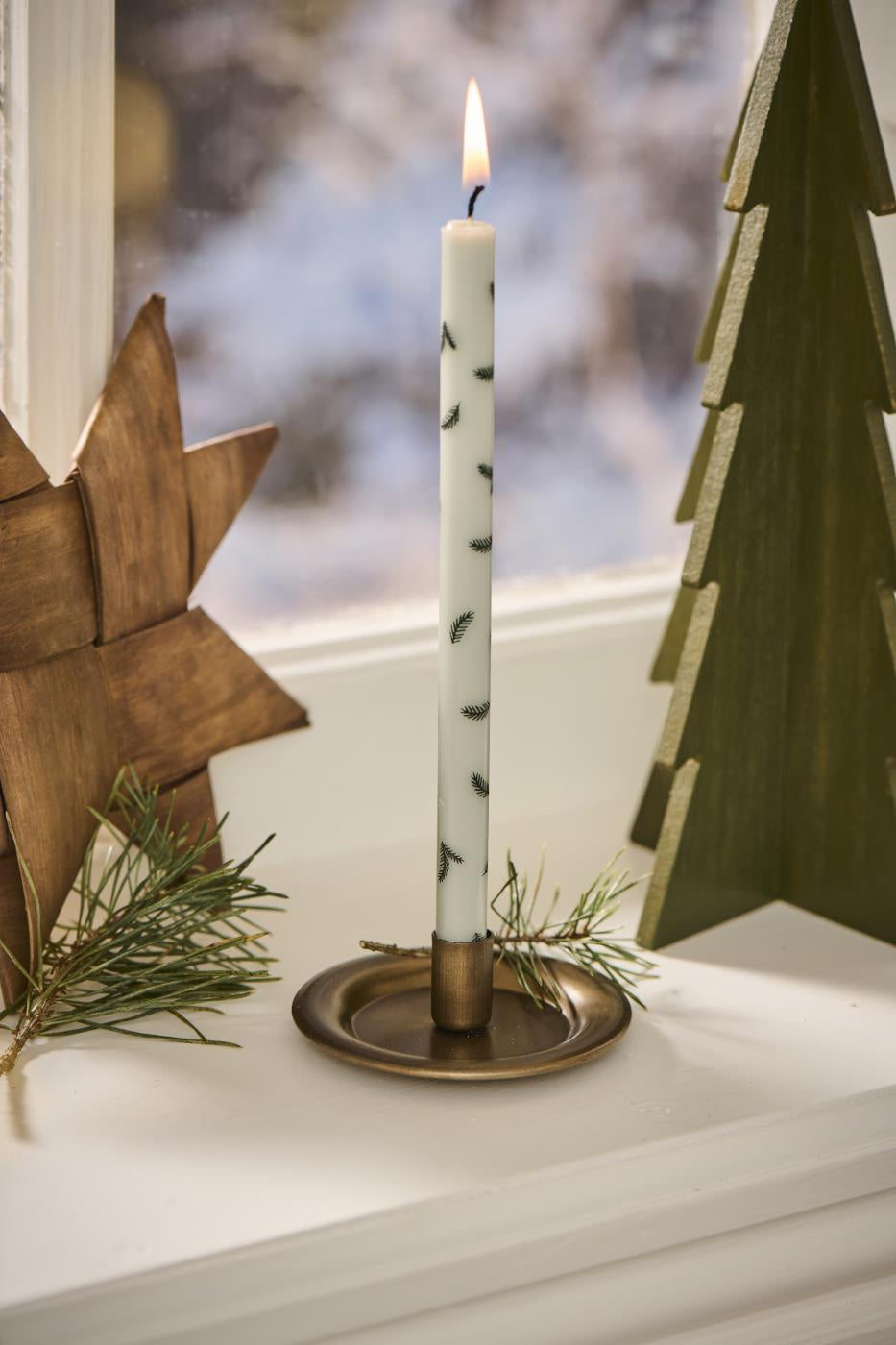 Spruce Print Taper Candle