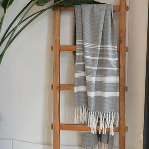 Large Striped Hamman Towel Dark Grey