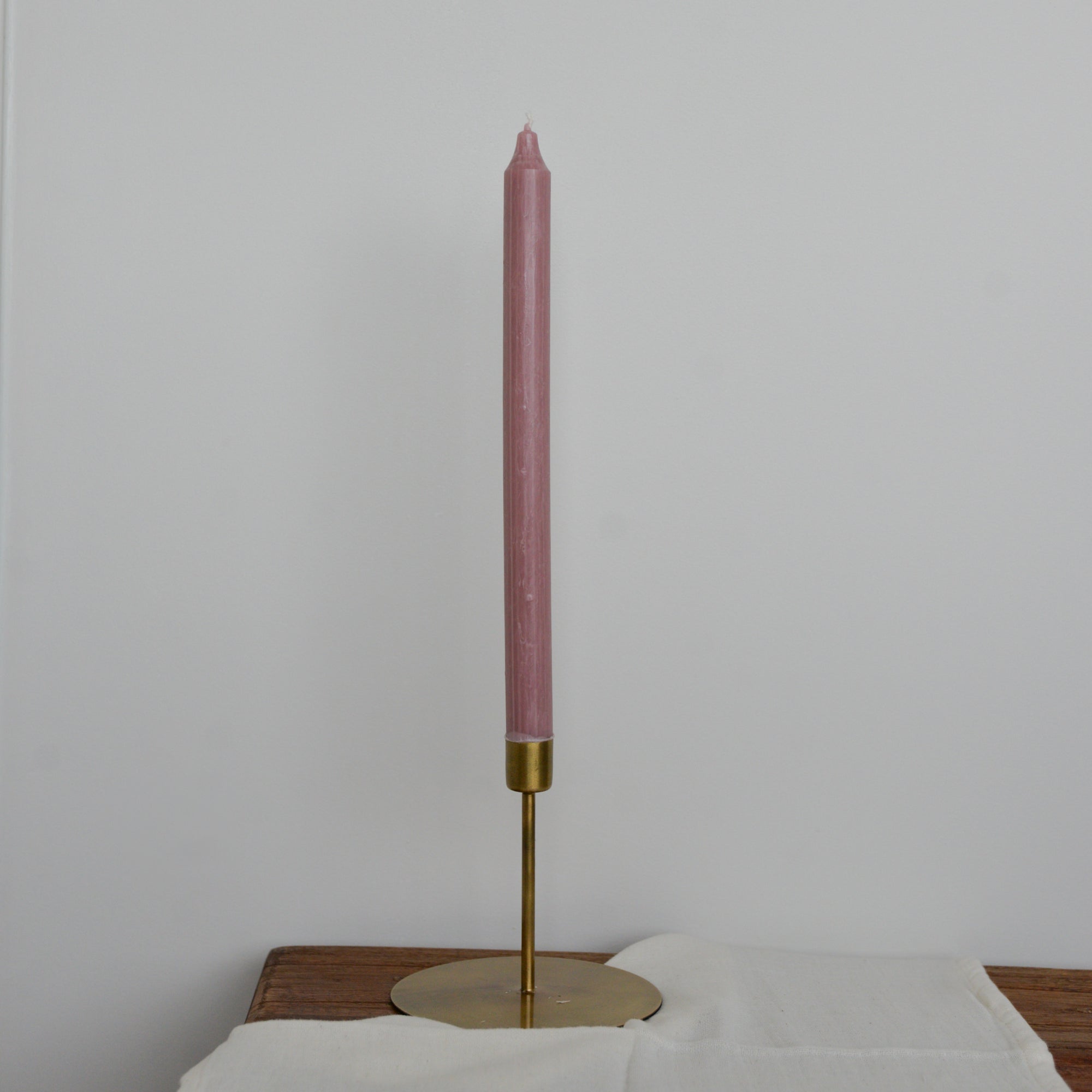 Single Tall Rustic Dinner Candle / Old Rose