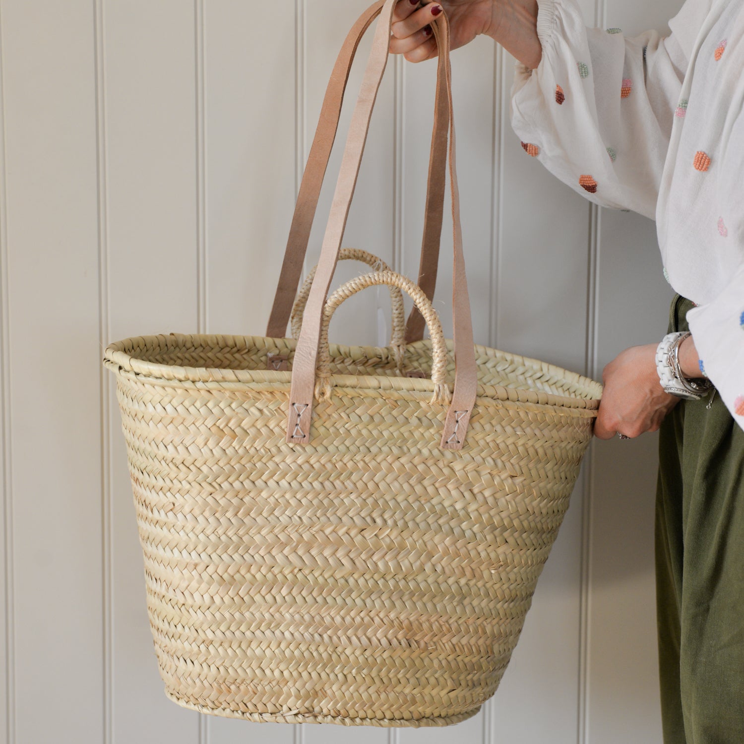 Palm Market Basket - Leather Handles Large – Mon Pote