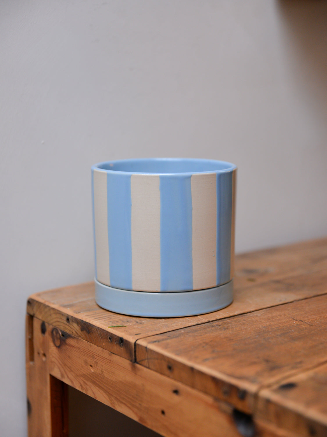 blue and white plant pot with saucer Blue and White Striped Plant Pot and Saucer / Sizes – Mon Pote