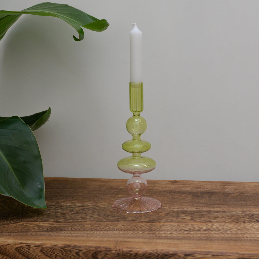 Glass Candle Holder / Lime and Rose