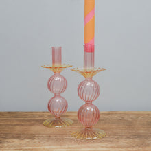 Load image into Gallery viewer, Glass Candle Holder / Pink and Yellow