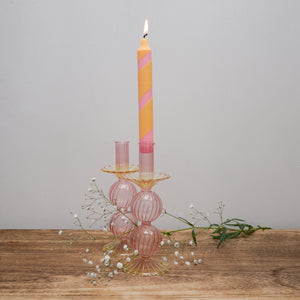 Glass Candle Holder / Pink and Yellow