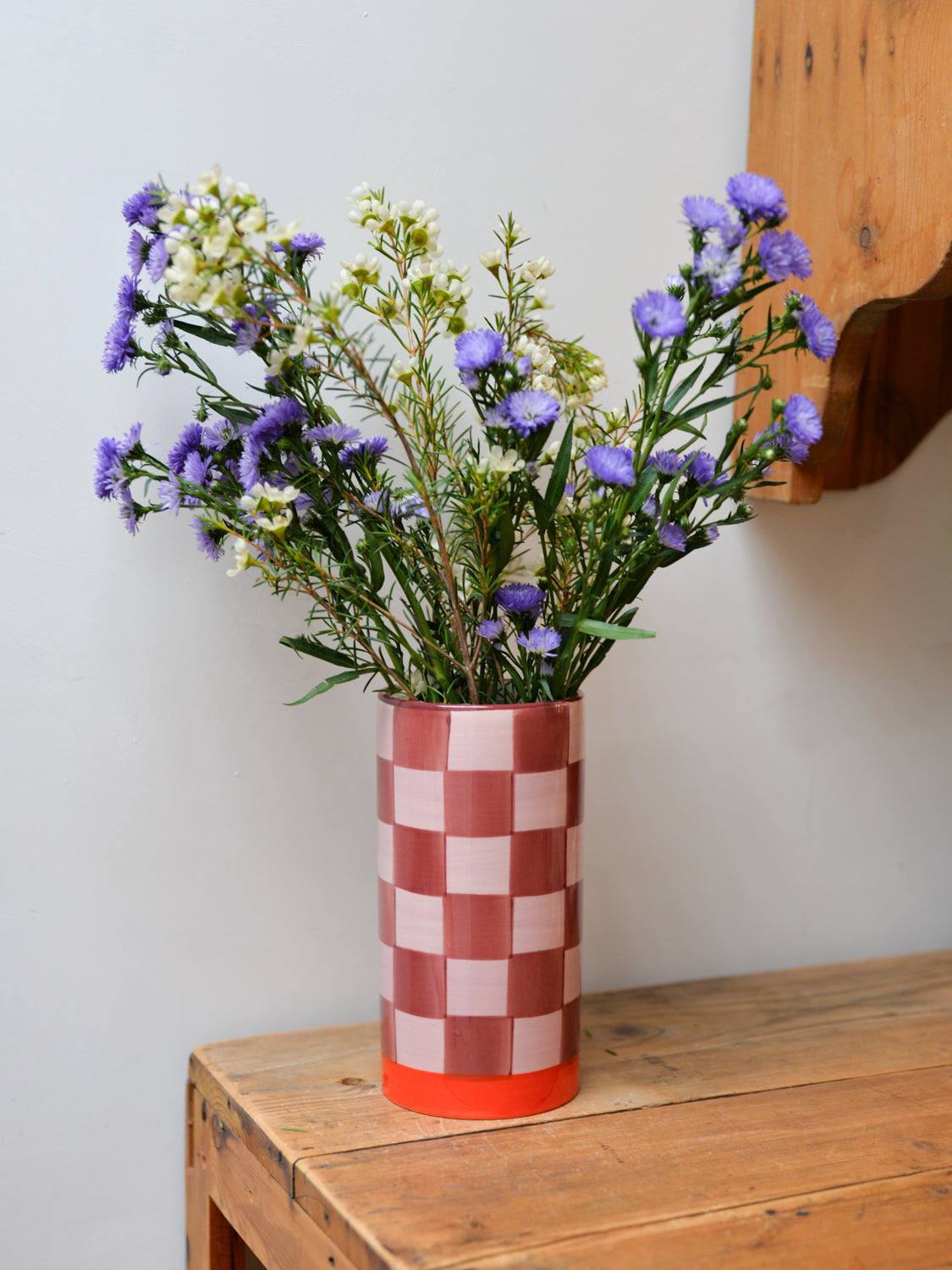 Maroon and Pink Checkered Vase