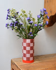 Maroon and Pink Checkered Vase