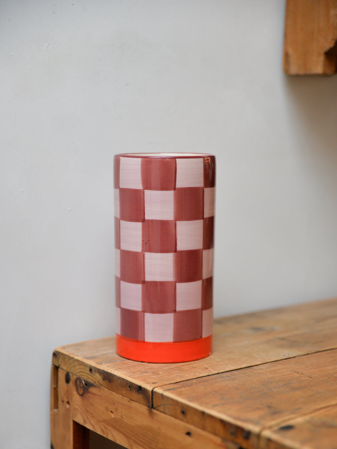 Maroon and Pink Checkered Vase
