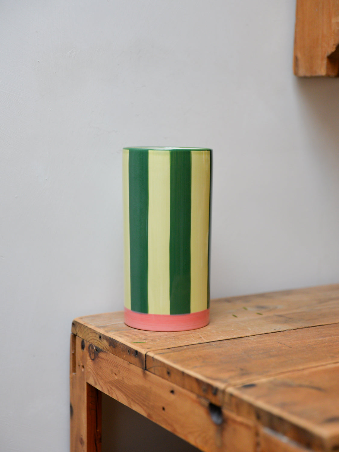 Pink and Green Striped Vase