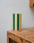Pink and Green Striped Vase