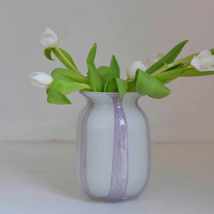 Mouth Blown Glass Vase / Lavender Stripes