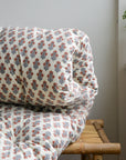 Kamala Floral Cushion in Cream and Blue Cotton