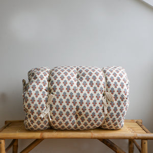 Kamala Floral Cushion in Cream and Blue Cotton