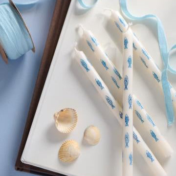 Blue Fish Print Taper Candle