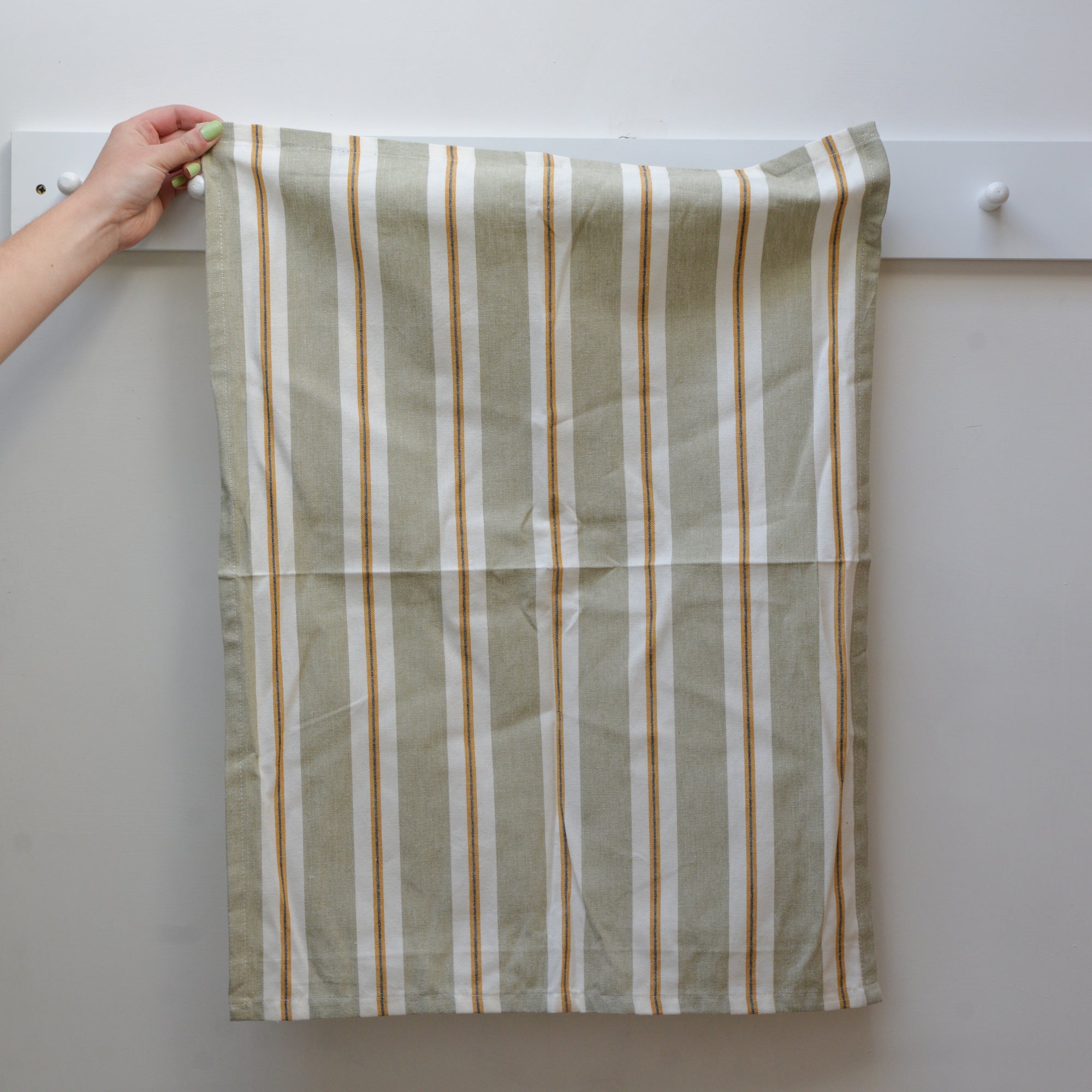 Green and White Striped Tea Towel