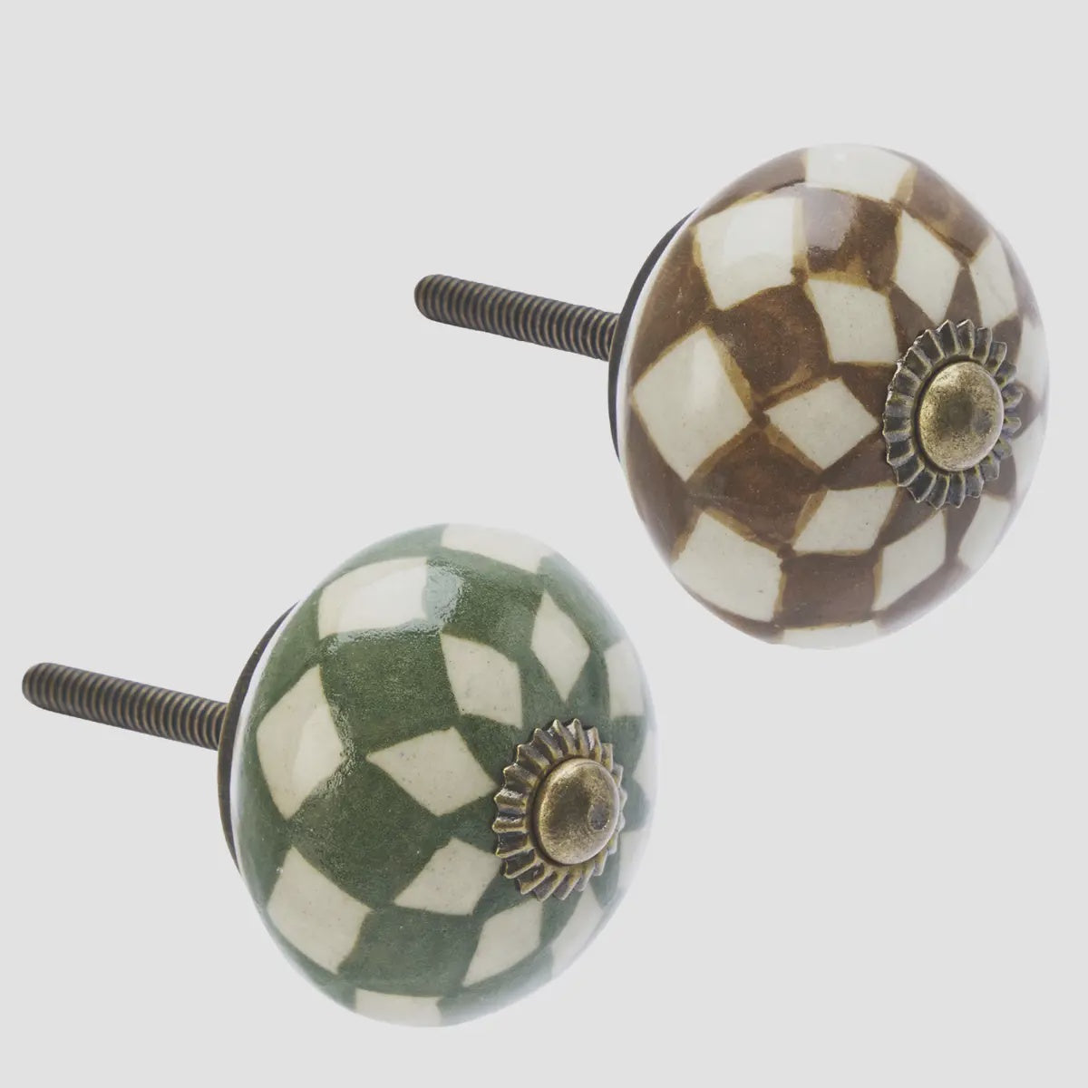 Green or Brown Checkered Door or Drawerknob
