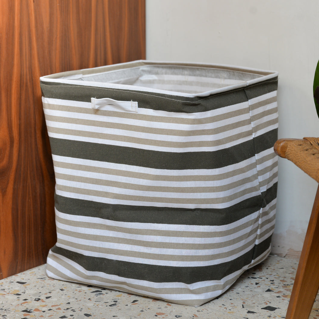 Laundry Storage Basket/ Green Stripe or Brown Stripe