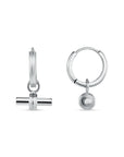 Luxe Linear T-Bar Drop Hoop Earrings / Waterproof 18K Gold or 925 Silver Plated