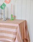 Brown & Pink Stripe Tablecloth