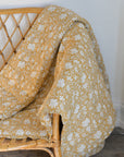 Soft Cotton Quilt / Mustard Yellow and White Floral Print