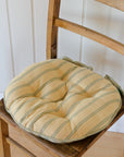 Campagne Round Checkered Stripe Seat Cushion / Sage Green