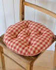 Campagne Round Checkered Stripe Seat Cushion / Red