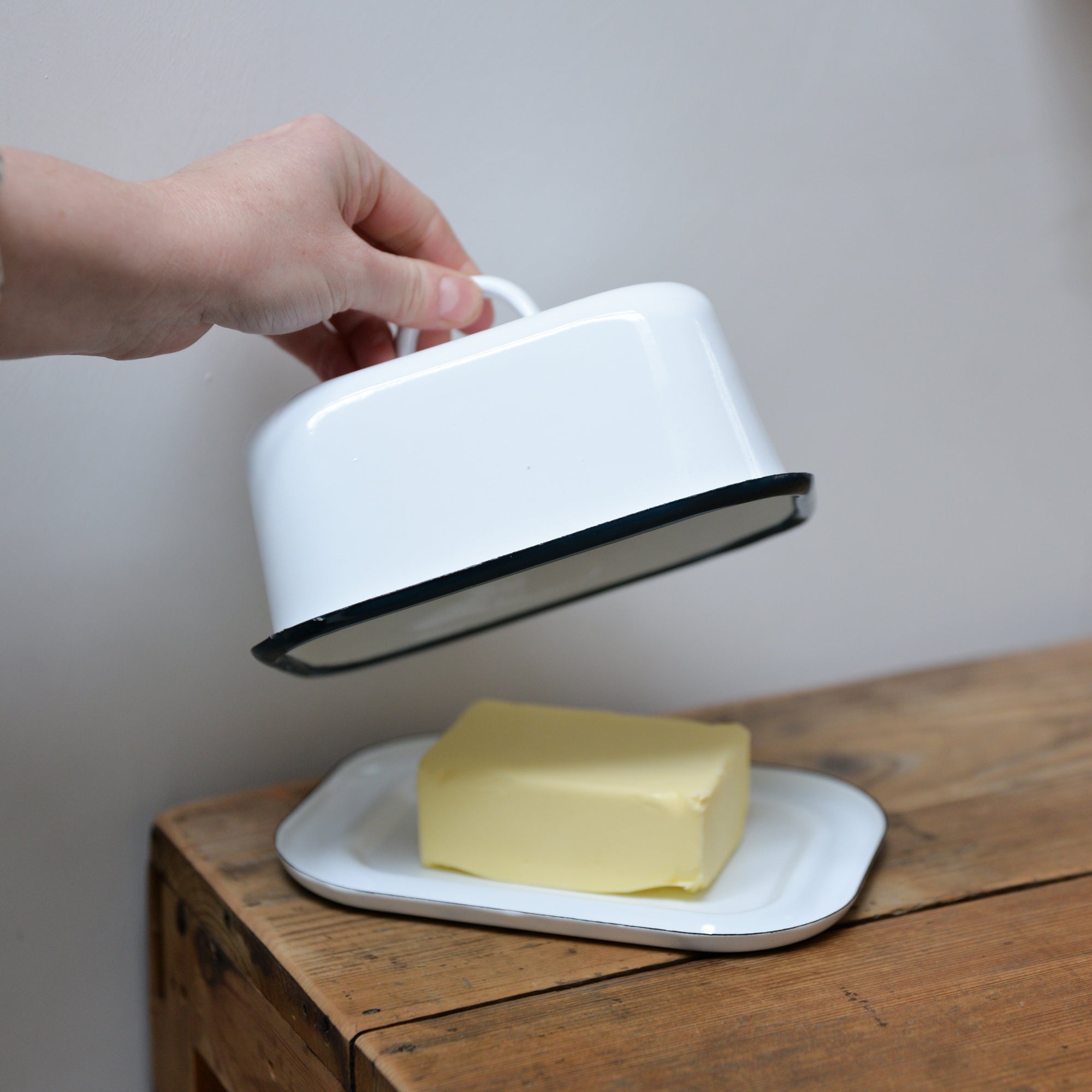 White Enamel Butter Dish