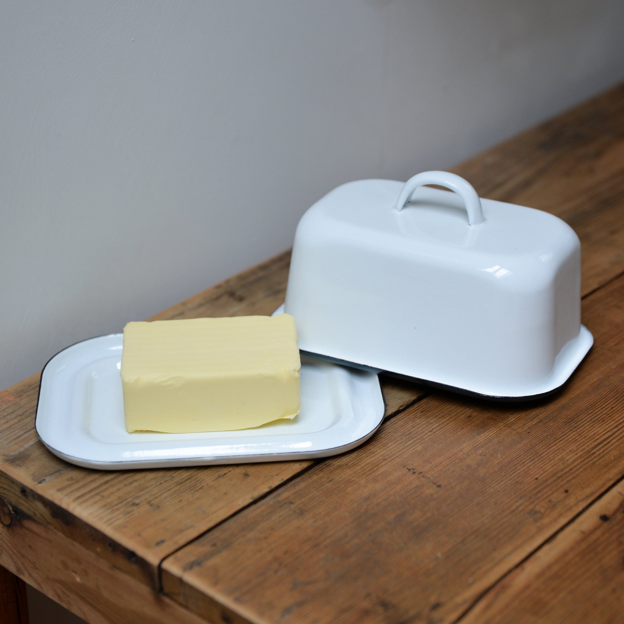 White Enamel Butter Dish