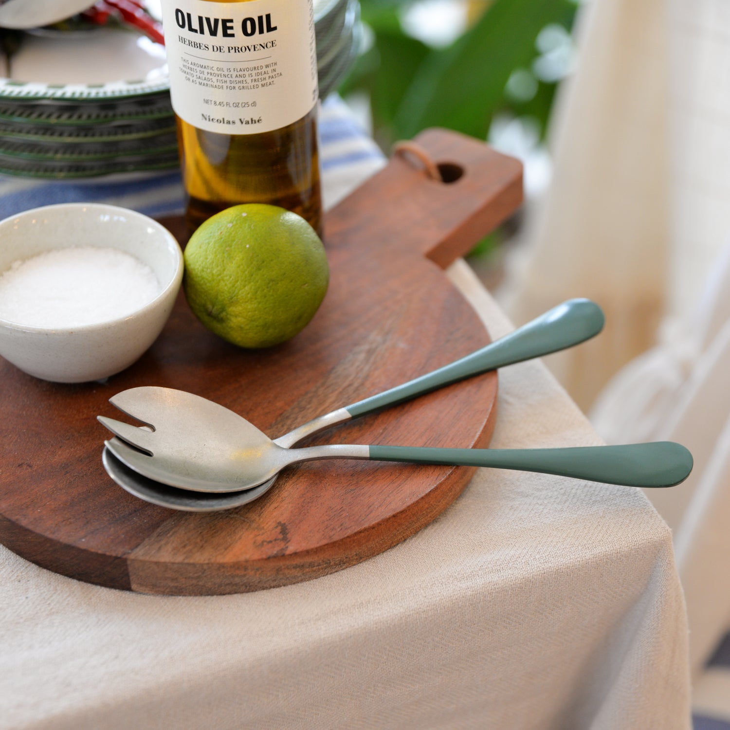 Stainless Steel Salad Servers / Green