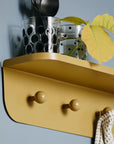 Mustard Enamel Shelf with Three Hooks