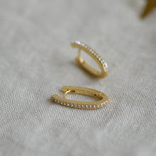 Load image into Gallery viewer, Oval Hoops With Crystals Gold Plated