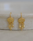 Stefania Floral Pendant Hook Earrings in Gold