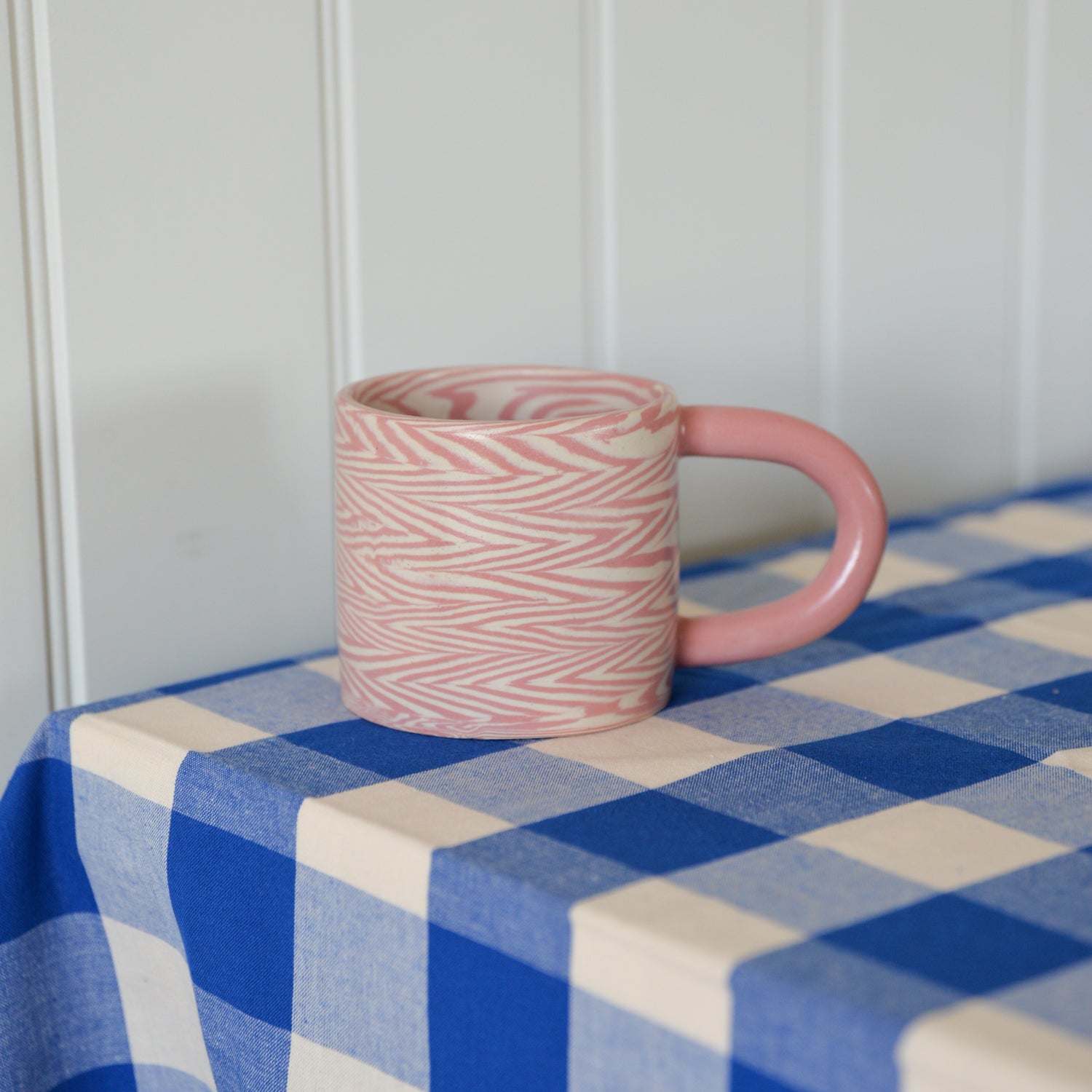 Pink and White Herringbone Mug