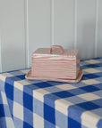 Pink Striped Butter Dish