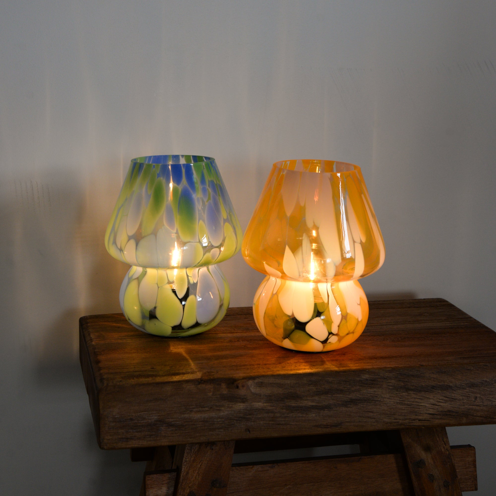 Portable LED Glass Mushroom Lamp / Green Blue