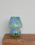 Portable LED Glass Mushroom Lamp / Green Blue