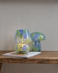 Portable LED Glass Mushroom Lamp / Green Blue