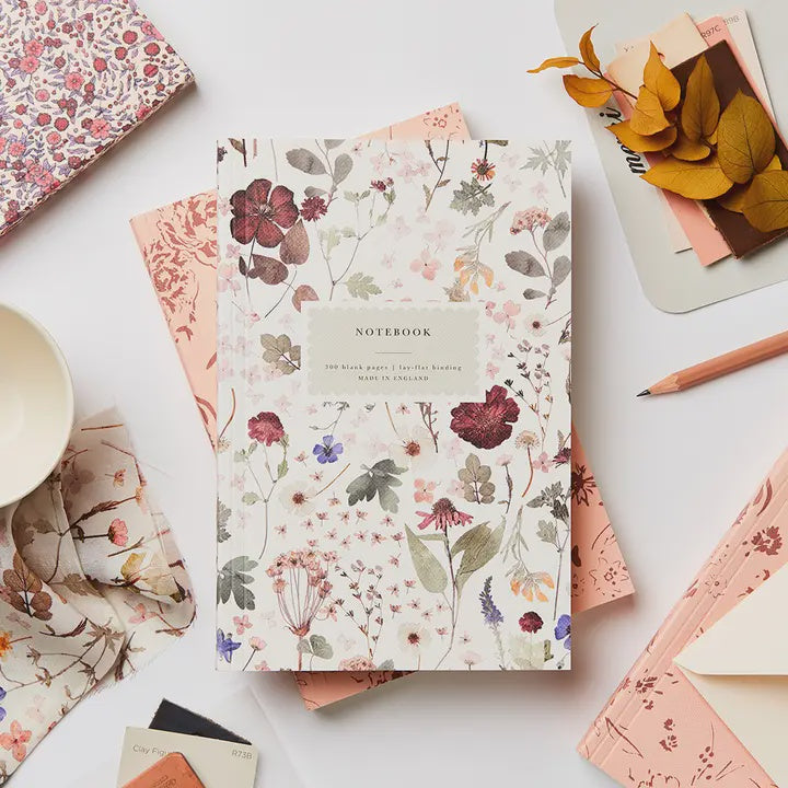 Pressed Floral Blank Page, Lay Flat Notebook