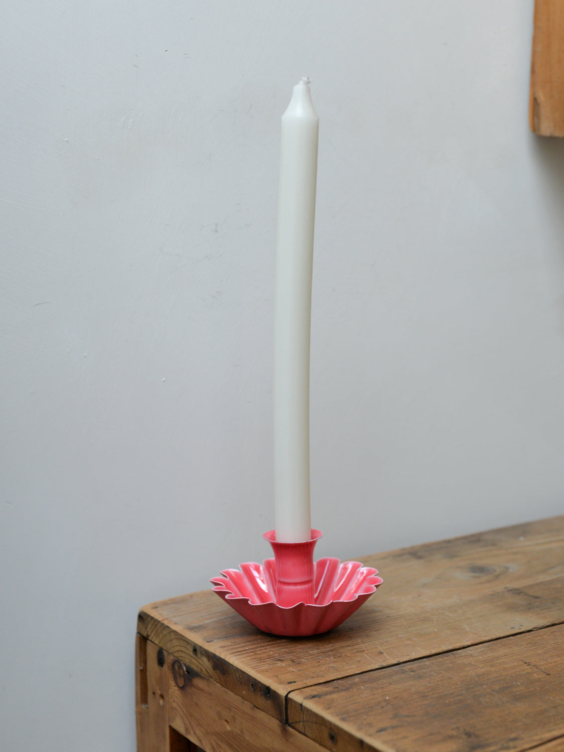 Bright Pink Enamel Scalloped Candle Holder