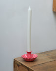 Bright Pink Enamel Scalloped Candle Holder