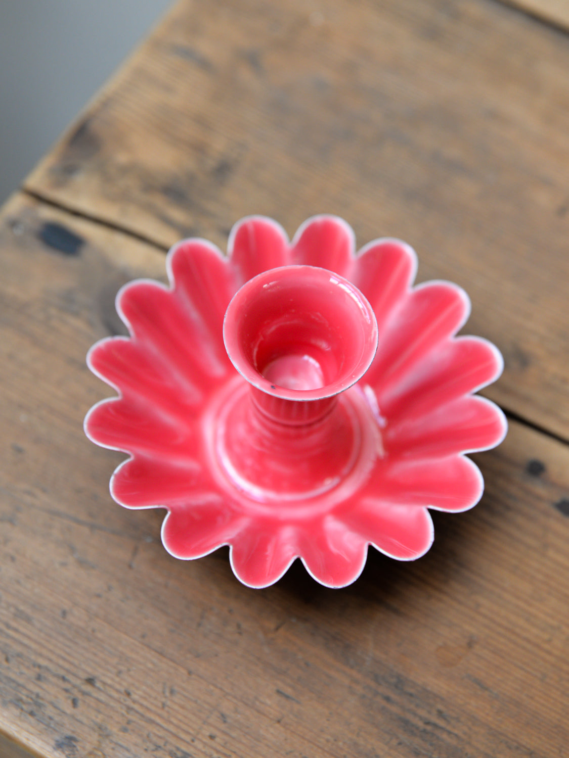Bright Pink Enamel Scalloped Candle Holder