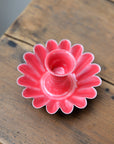 Bright Pink Enamel Scalloped Candle Holder